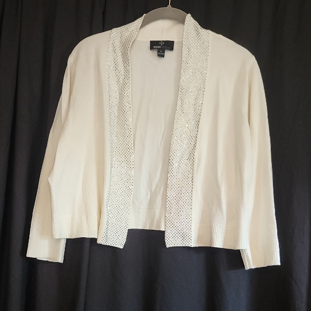 Ronni Nicole White Cardigan with Silver Details